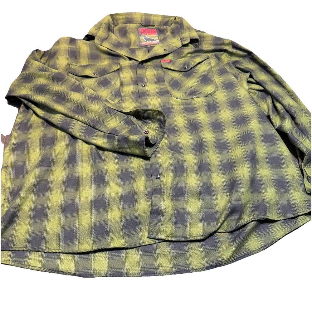 Dixxon Lone Wolf Flannel Shirt Mens‎ 5XL Green Black Plaid Pearl Snap Button Up
